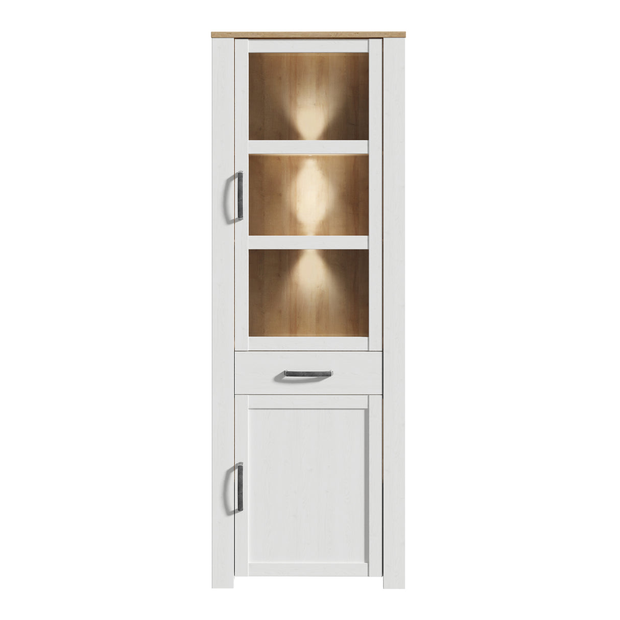 Bohol Narrow Display Cabinet Inkl. 2 x Lighting in Riviera Oak/White