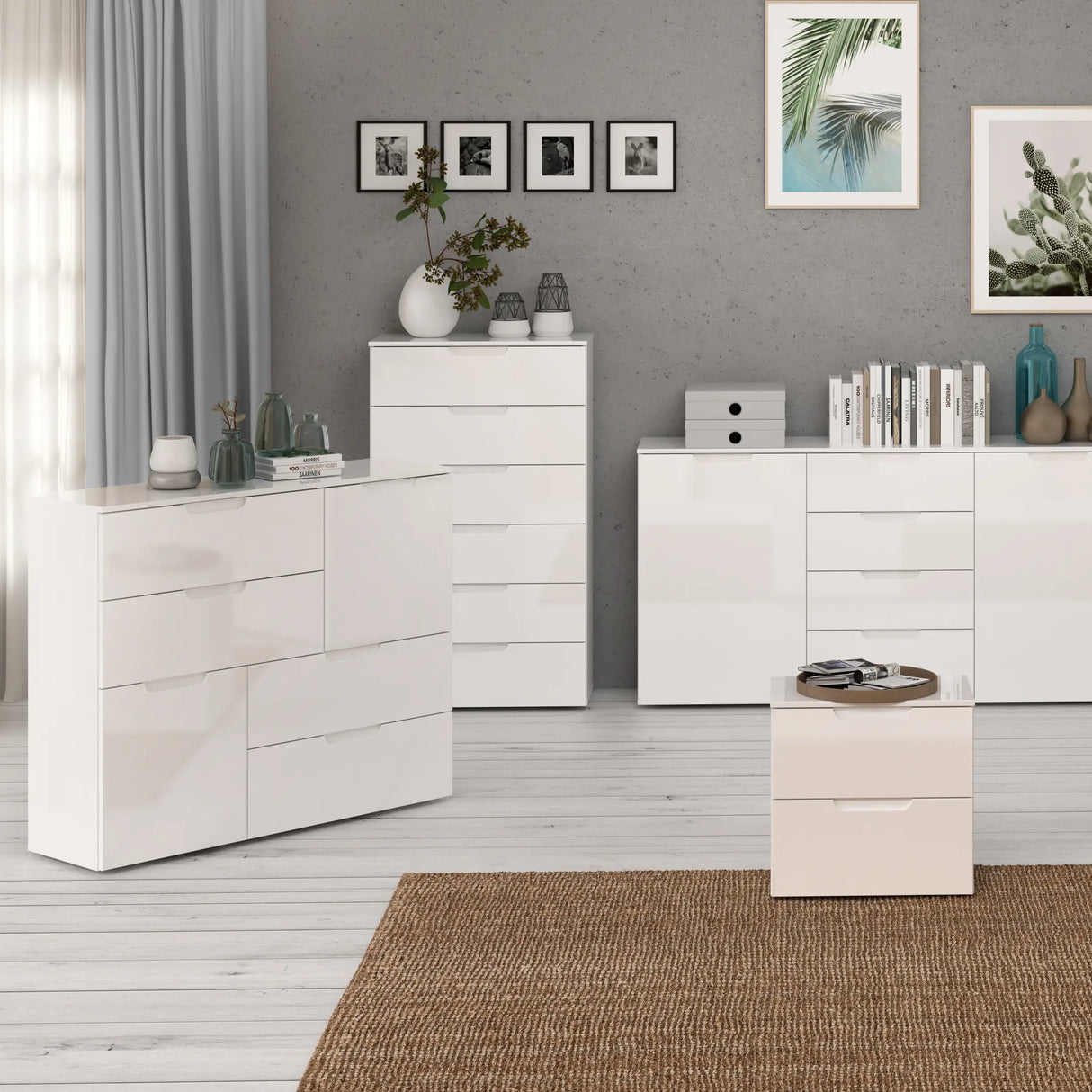 Sienna Abstract Chest of Drawers in White Gloss