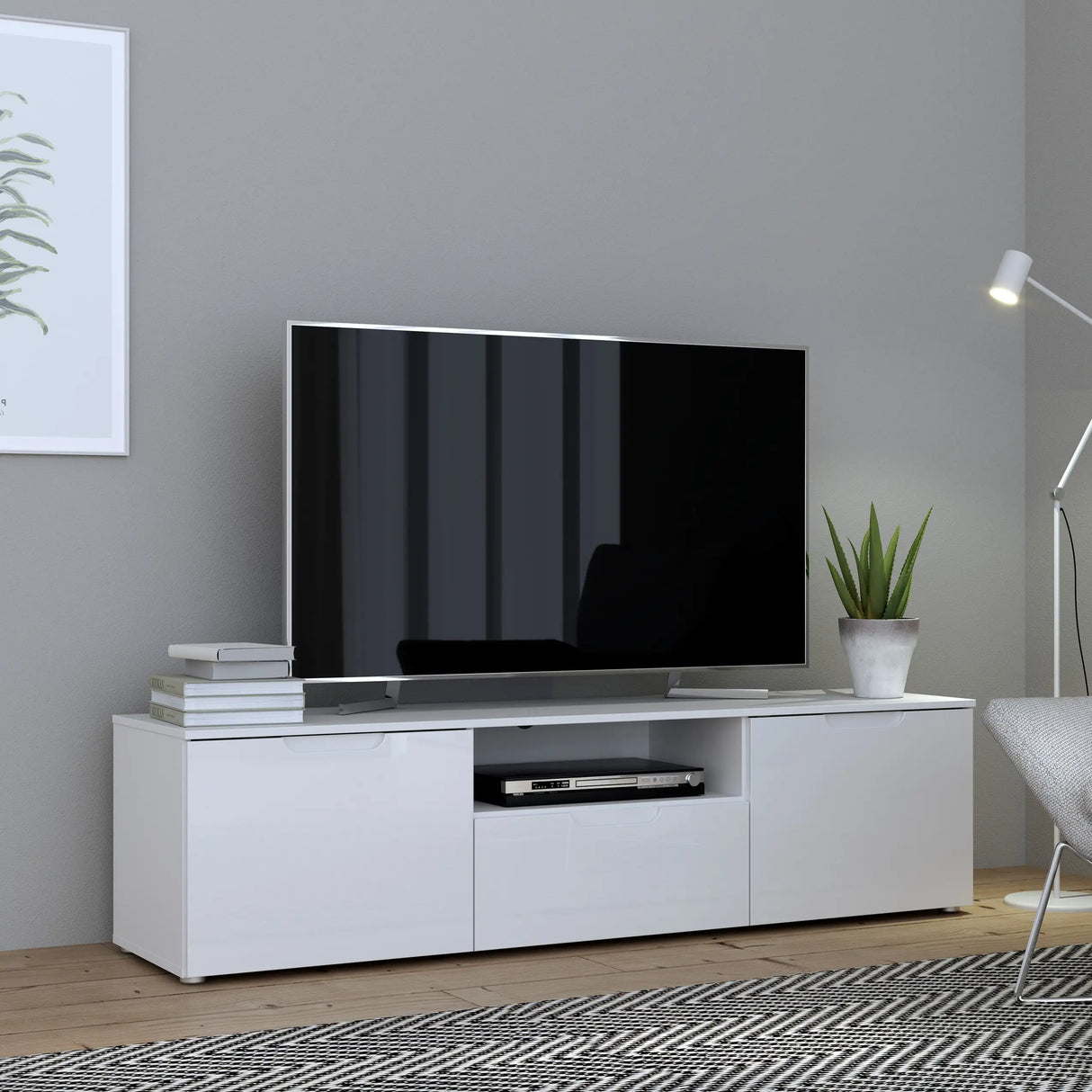 Sienna TV Unit in White and White Gloss