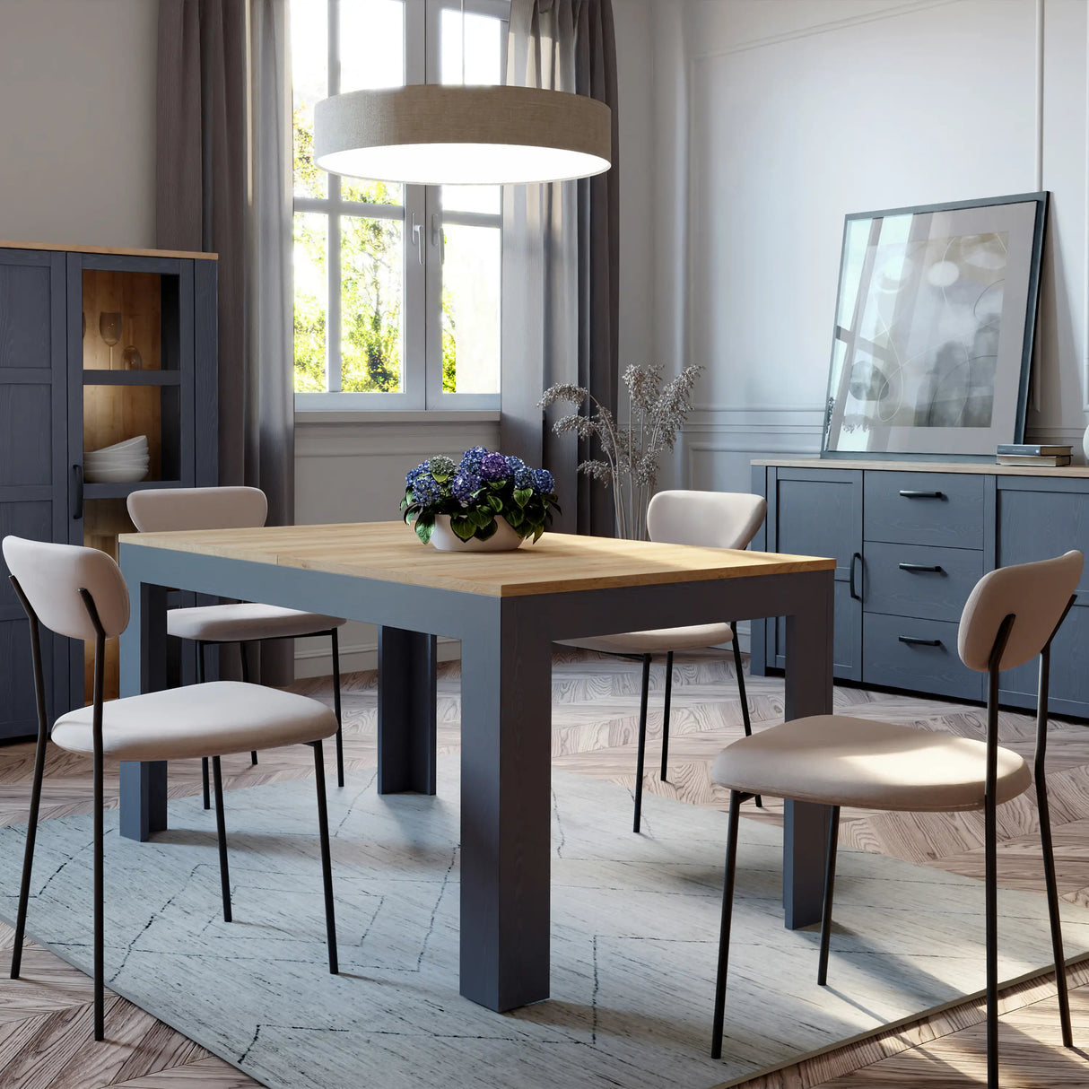 Bohol Extending Dining Table 160 to 207cm in Navy and Oak
