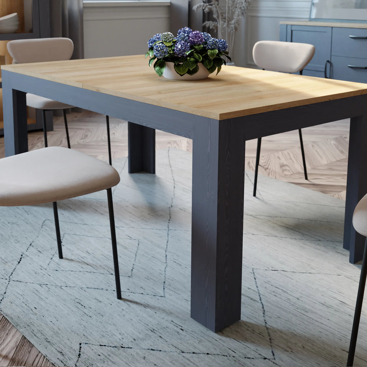 Bohol Extending Dining Table 160 to 207cm in Navy and Oak