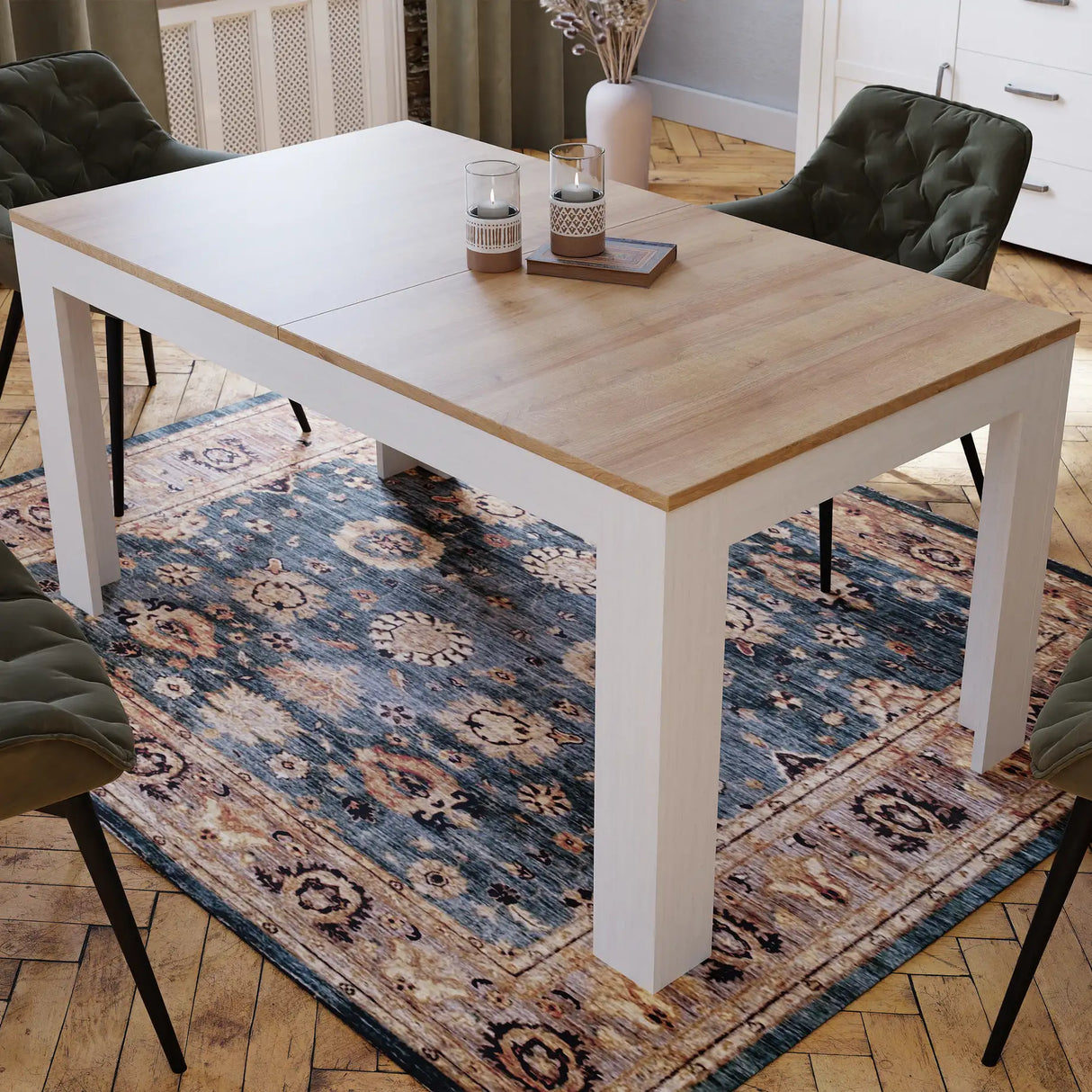 Bohol Extending Dining Table 160 to 207cm in White and Oak
