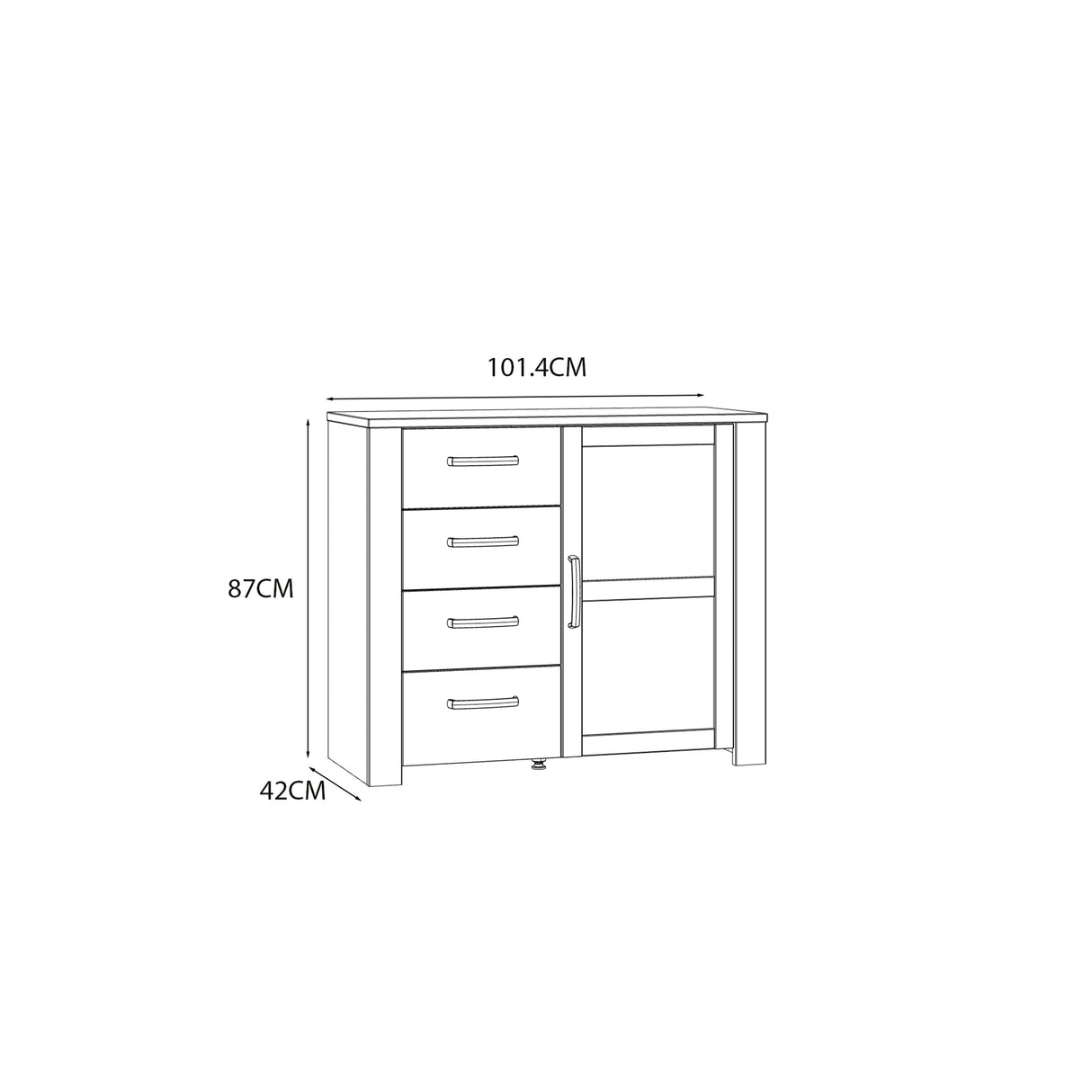 Bohol 1 Door 4 Drawer Chest in White/Riviera Oak