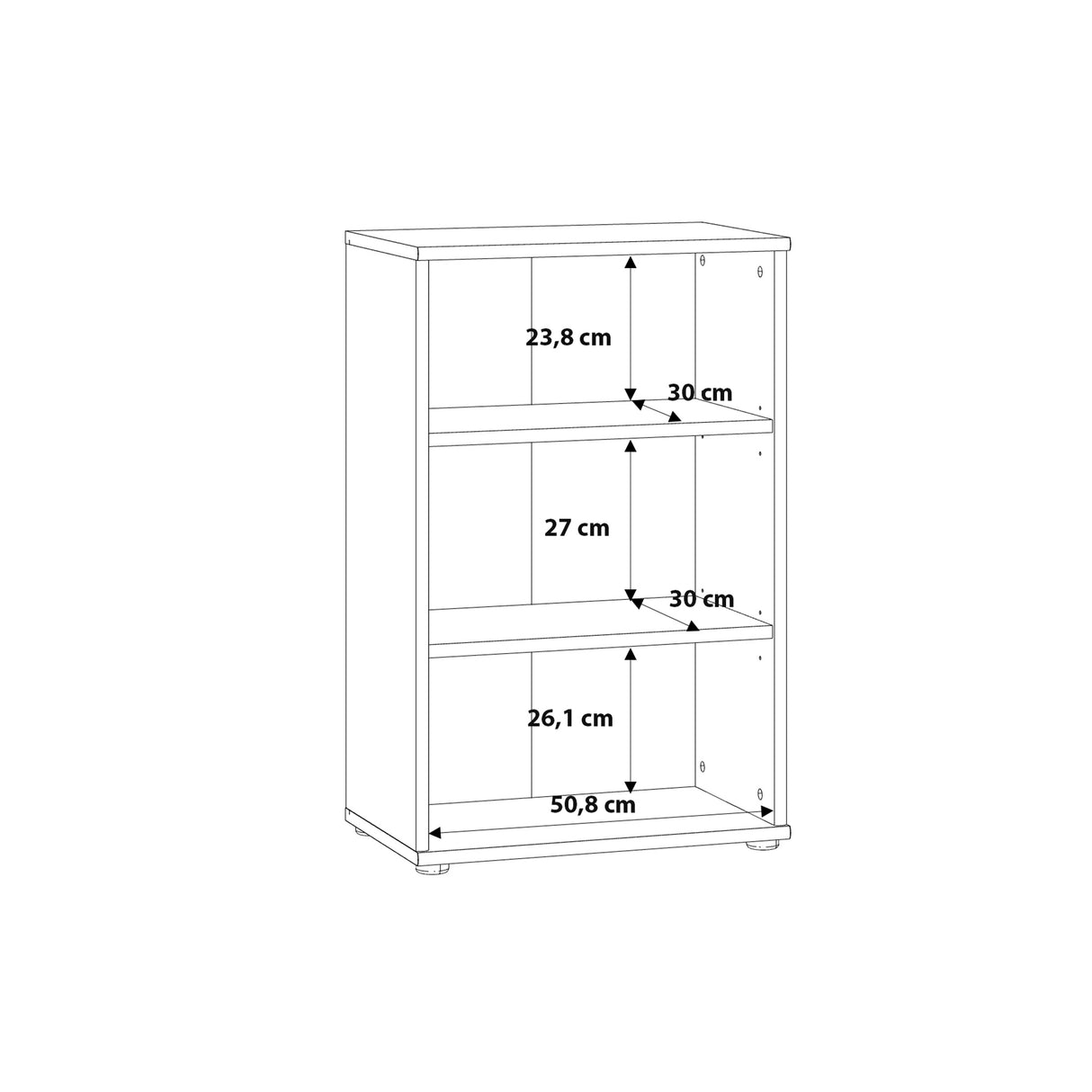 Essential Low Narrow 2 Shelf Bookcase in Vintage Oak