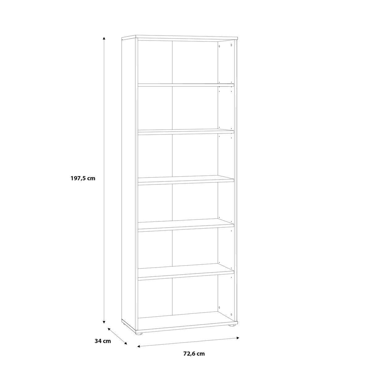 Essential Wide 5 Shelf Bookcase in Vintage Oak