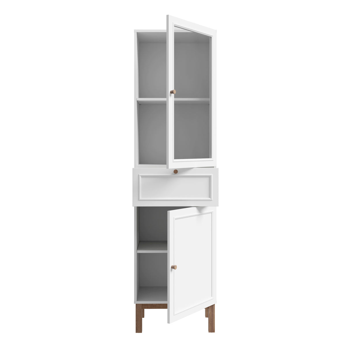 Wensley Display Cabinet with 1 Door 1 Drawer and 1 Glass Door in Light Grey and Oak inc LED Lighting