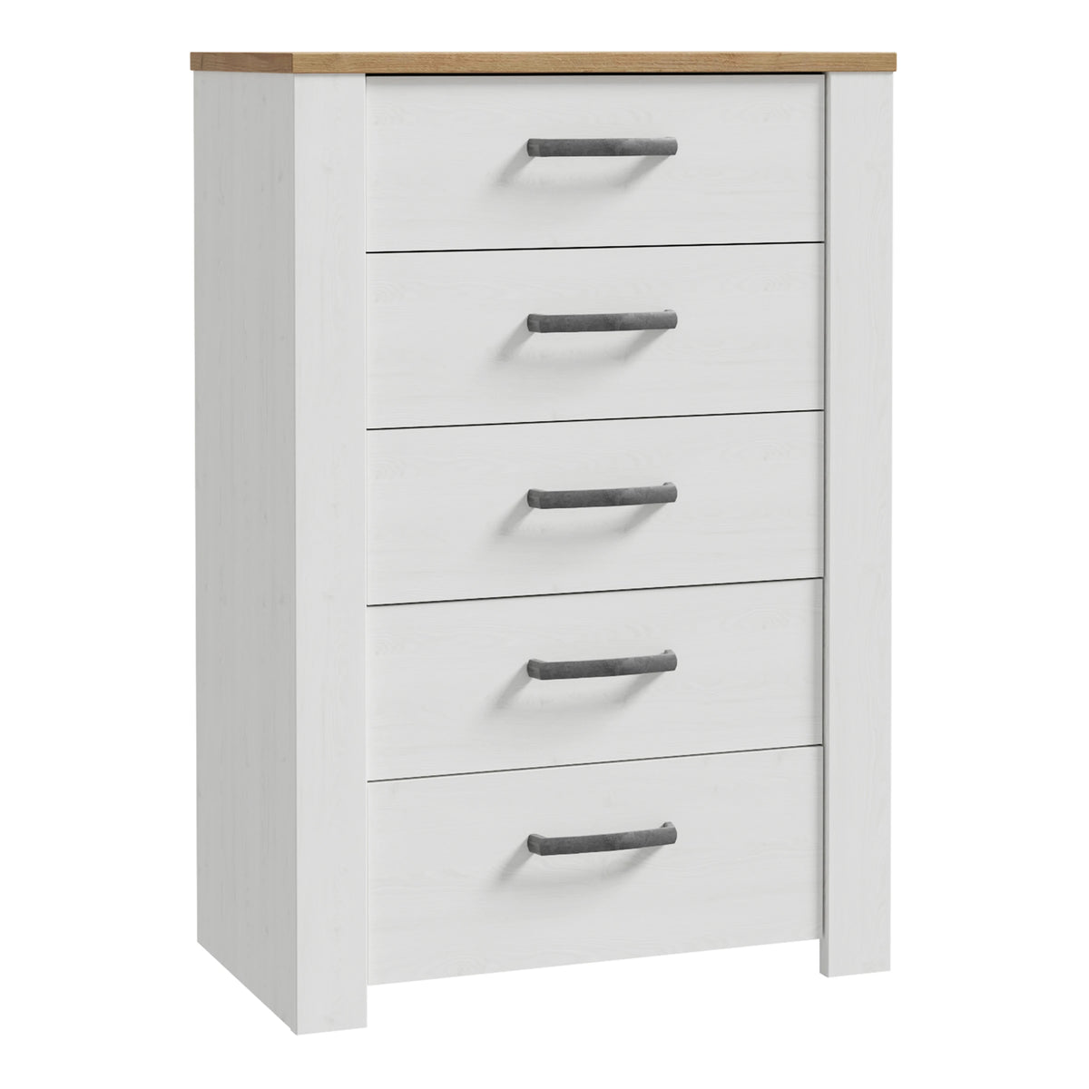 Bohol 5 Drawer Narrow Chest in White/Riviera Oak