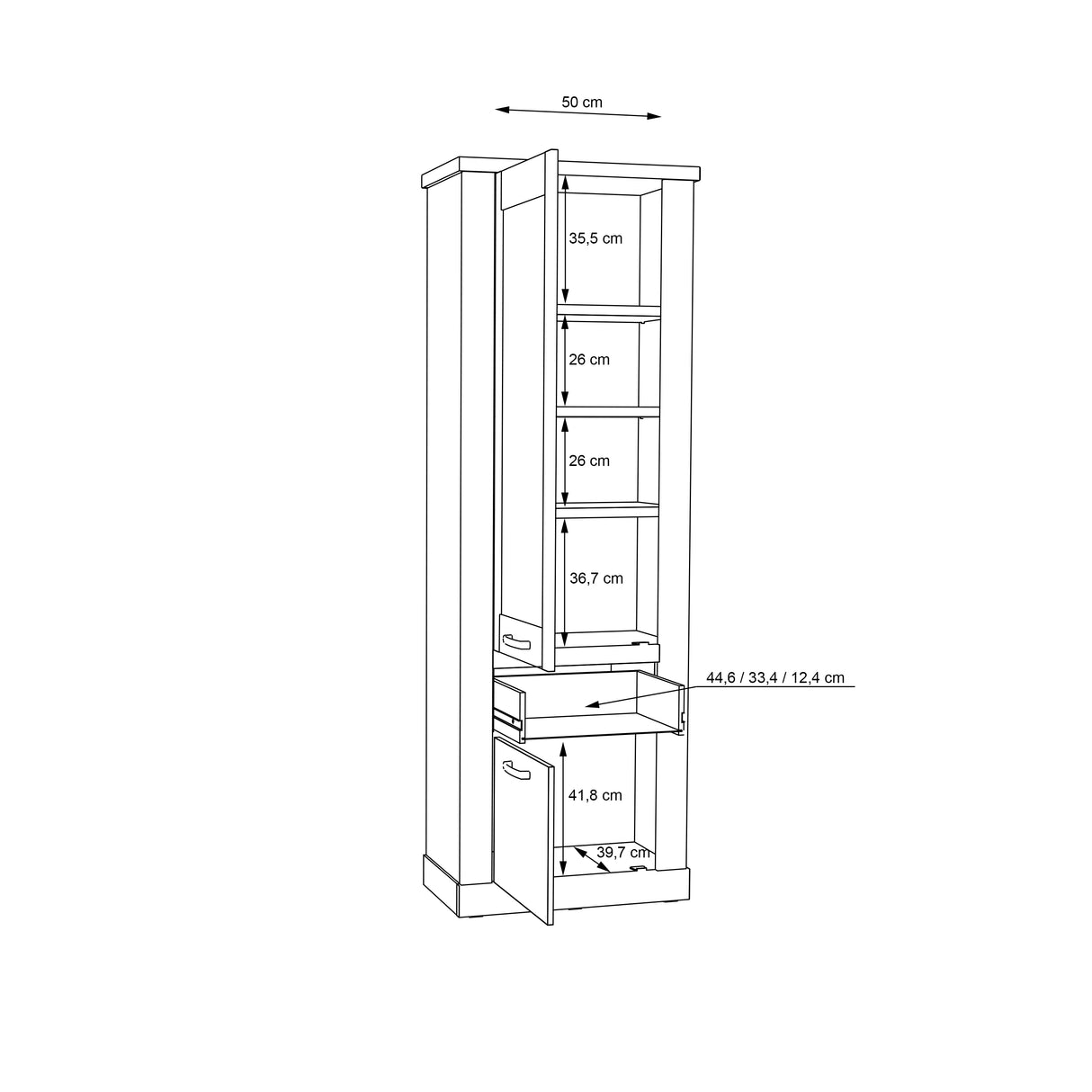 Corona 2 Door 1 Drawer 3 Shelve Narrow Display Cabinet in Artisan Oak
