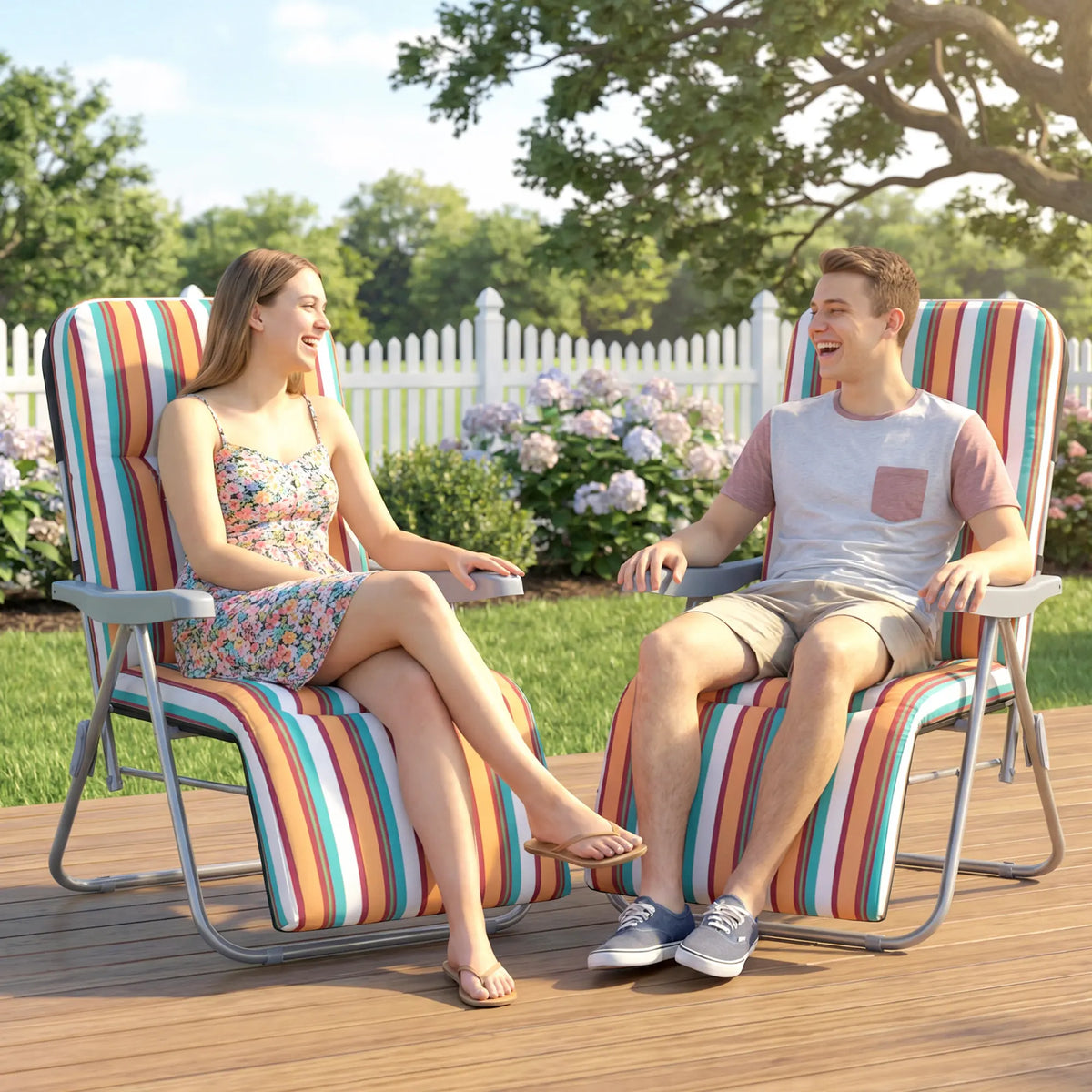 Outsunny Set of 2 Foldable Patio Sun Lounger with Adjustable Backrest and Cushion, Multicoloured