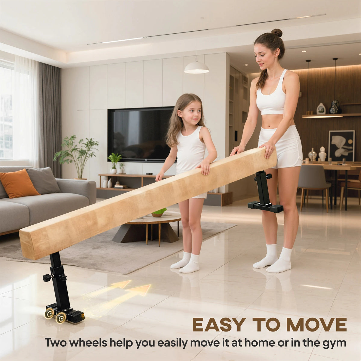 HOMCOM 7.5ft Adjustable Balance Beam, Gymnastics Beam with Wheels, Gymnastics Equipment for 6+ Years Old Training