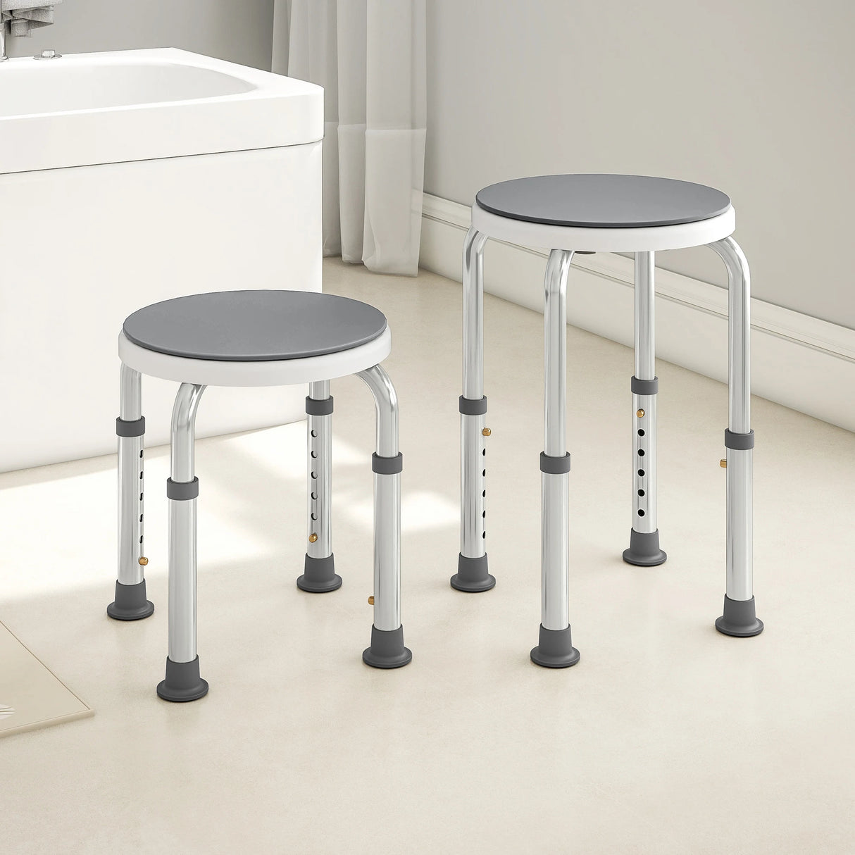 HOMCOM 360 Swivel Shower Chair, Height Adjustable Aluminium Shower Stool with Non-Slip Feet for Disabled, Elderly, Grey