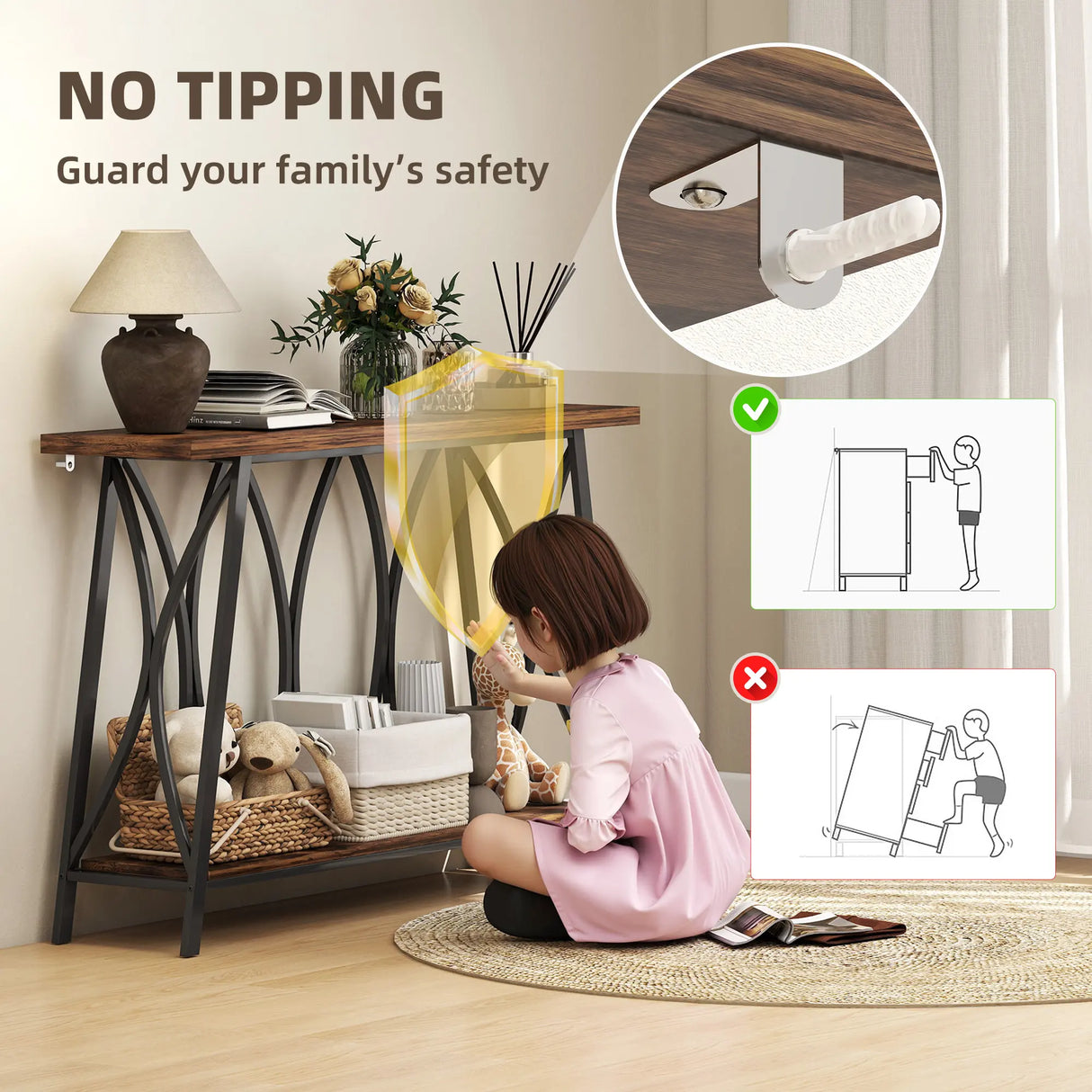 HOMCOM Narrow Console Table, Industrial 2-Tier Sofa Table with Metal Frame for Entryway, Living Room, 120x30x80cm, Rustic Brown