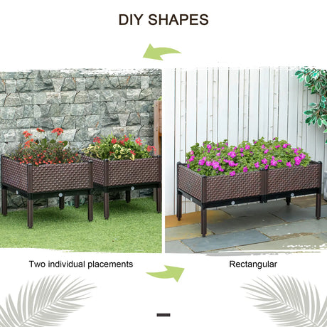 Outsunny 50cm x 50cm x 46.5cm Set of 2 41L Garden Raised Bed, Elevated Planter Box, Flower Vegetables Planting Container with Self-Watering Design and Drainage Holes