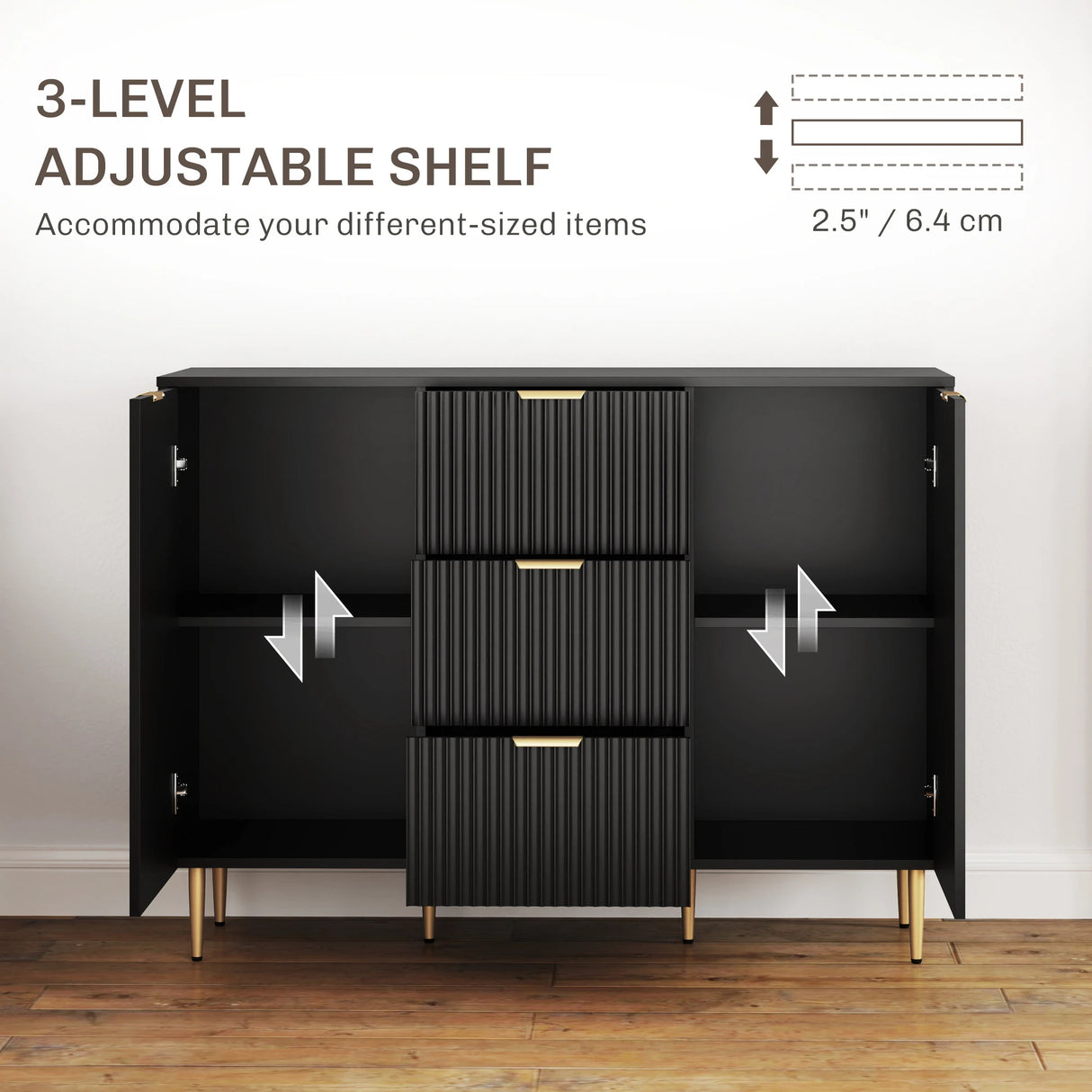 HOMCOM 2-Door Sideboard with 3 Drawers and Adjustable Shelves - Black