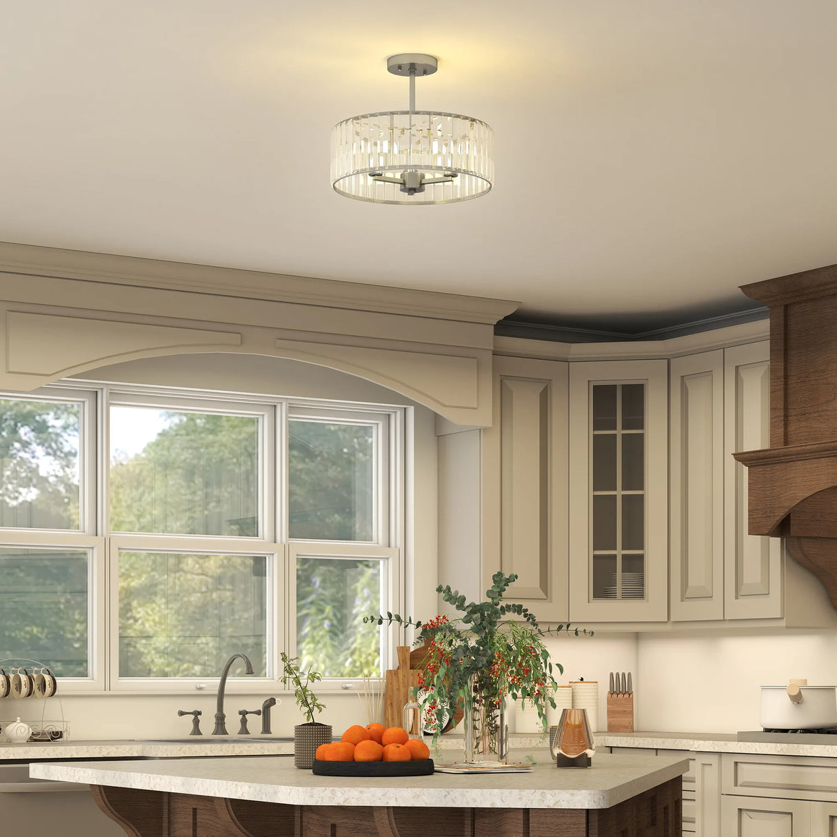 HOMCOM Crystal Ceiling Light Fixture, Semi Flush Mount Modern Crystal Chandelier Ceiling Light for Living Room, Bedroom, Hallway, Dining Room, E14 Base 3-Lights, Bulbs Not Included, Silver Tone