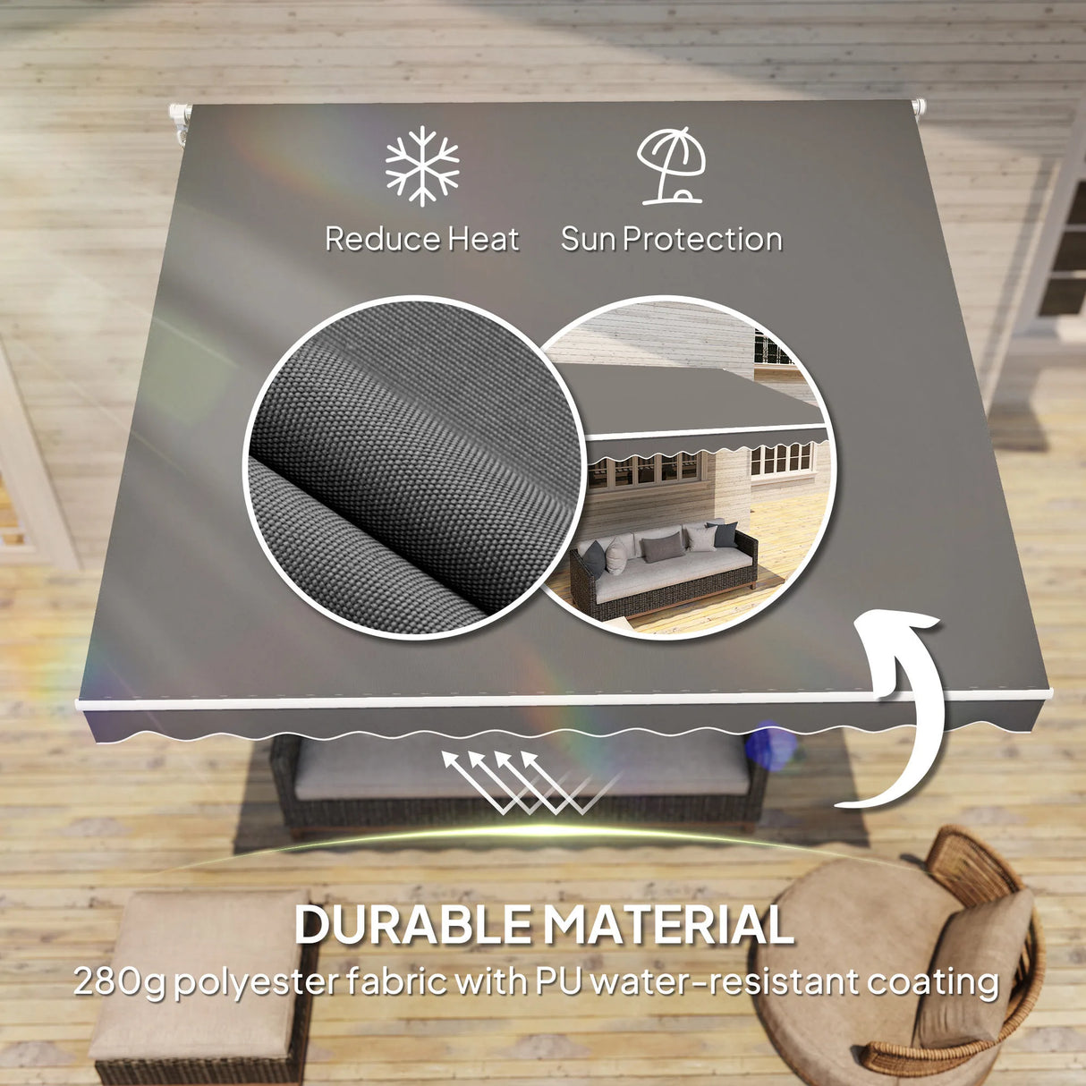 Outsunny 3 x 2.5m Garden Patio Manual Awning, Retractable Canopy Sun Shade Shelter with Fittings and Crank Handle, Dark Grey