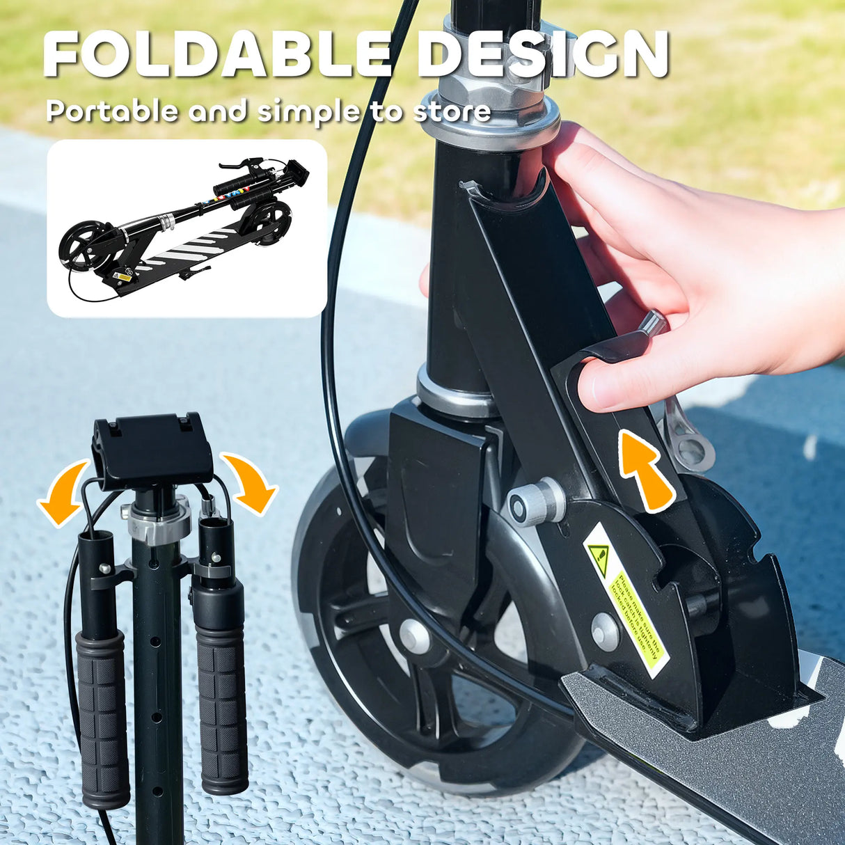AIYAPLAY Scooter for Kids Aged 3-8 Years, with Adjustable Handle, Two Light Up Wheels, Handbrake, Rear Brake, Black