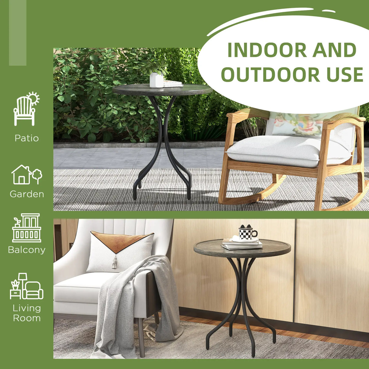 Outsunny 66cm Galvanised Steel Garden Table - Grey