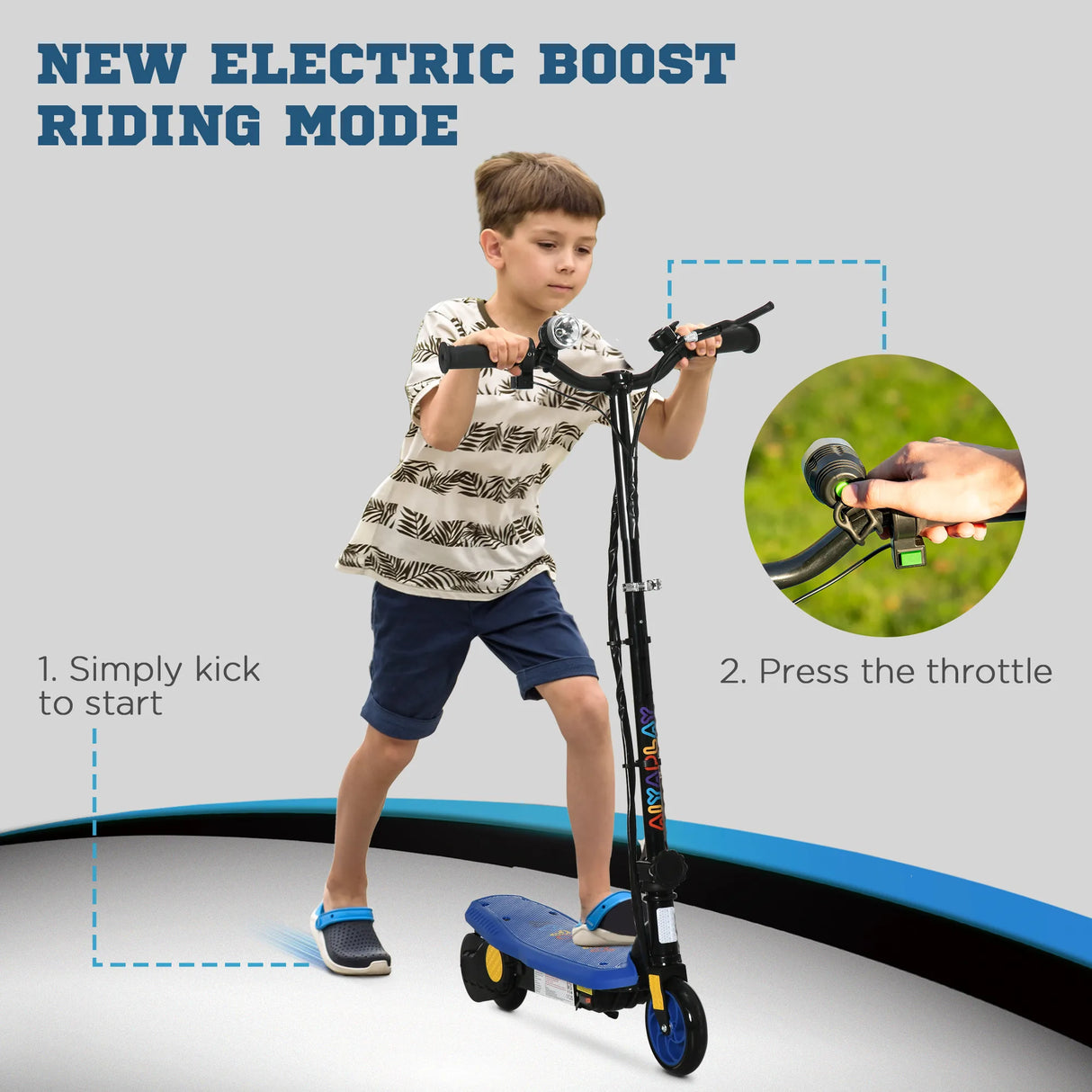 HOMCOM Foldable Electric Scooter, with LED Headlights, for Ages 7-14 Years, Blue