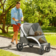 PawHut Foldable Pet Stroller for Large Dogs with 4 Big Wheels, Shock-Absorbing Frame, Safety Leashes, Brakes, Dark Grey