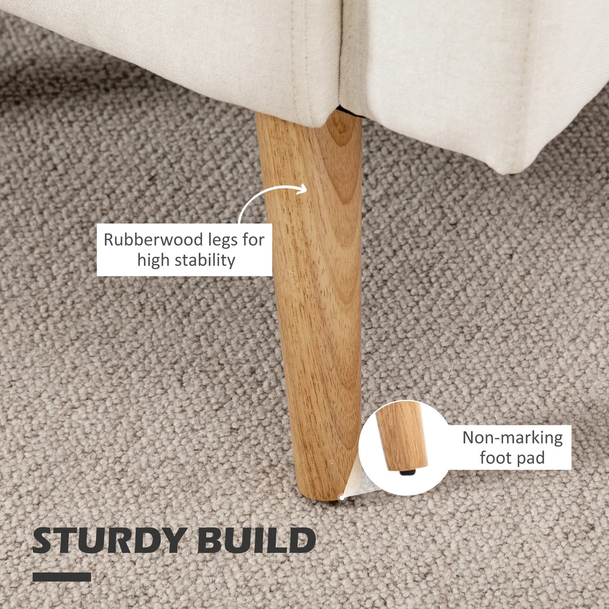 HOMCOM Accent Chair, Linen-Touch Armchair with Pillow, Upholstered Leisure Lounge Sofa for Living Room, Club Chair with Rubber Wooden Frame, Cream