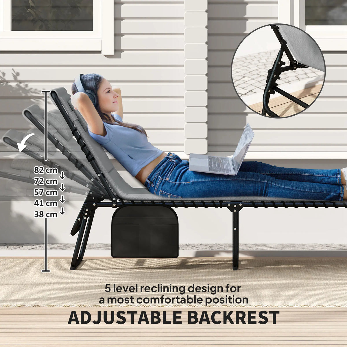 Outsunny Set of Two Reclining Sun Loungers - Charcoal Grey