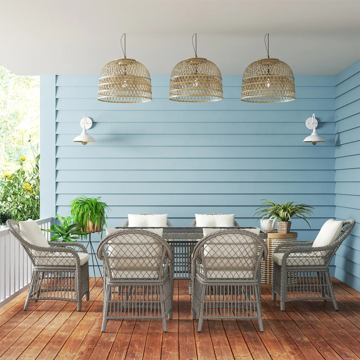 Outsunny Rattan Dining Set with Seat and Back Cushions, 6 Seater Garden Furniture Set with Aluminium Frame, 6 Chairs, WPC Top Rectangle Table, Conservatory Wicker Patio Furniture, Grey