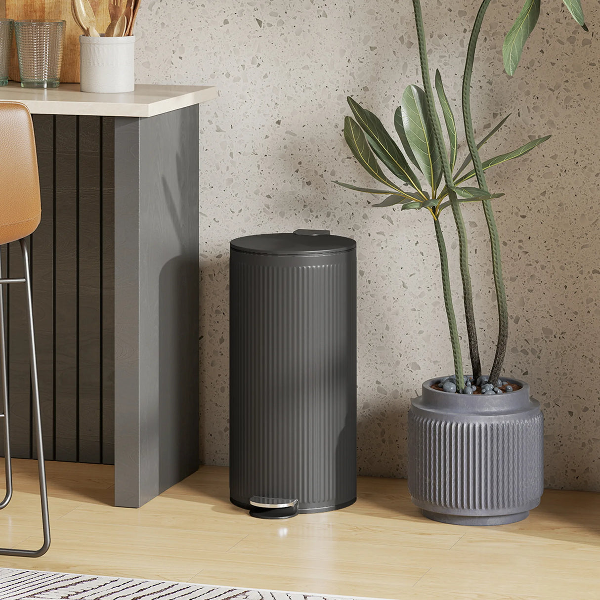 HOMCOM 30 Litre Pedal Kitchen Bin with Soft Close and Stay Open Lid, Rubbish Bin with Removable Inner Bucket for Kitchen, Office, Home, Black