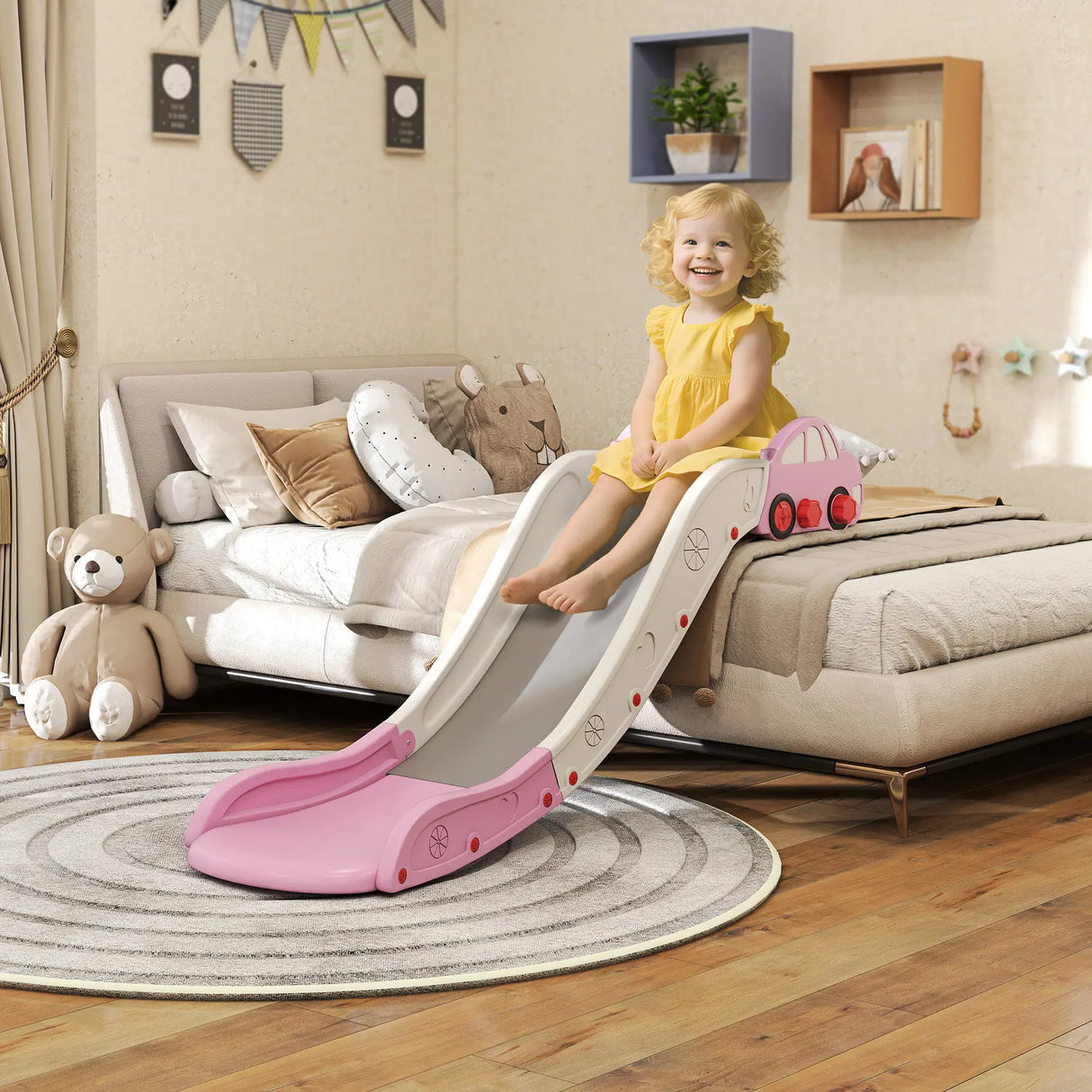 AIYAPLAY Kids Slide for Bed, Sofa, with Extended Length, Easy to assemble and Store, Pink