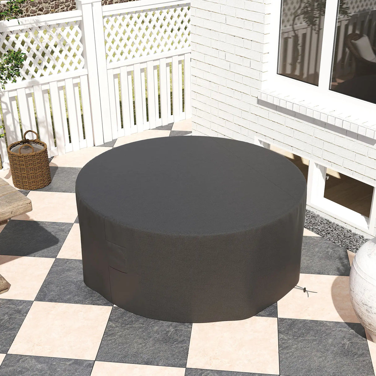 Outsunny Garden Patio Large Furniture Set Round Cover 600D Oxford Waterproof, 193 x 80H cm, Black