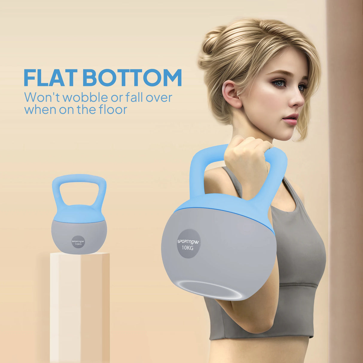 SPORTNOW 10KG Soft Kettlebell, Kettlebell with Non-Slip Handle for Home Gym, Weight Lifting, Strength Training, Light Blue/Grey