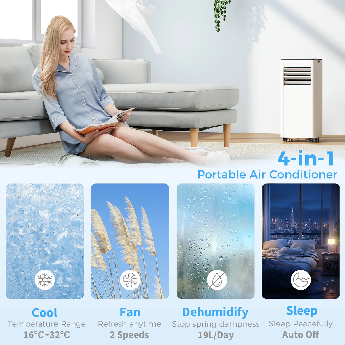 HOMCOM Portable Air Conditioner 7000 BTU, 4-in-1 AC Unit with Cool, Dehumidifier, Fan, Sleep Mode, WiFi Voice Remote Control