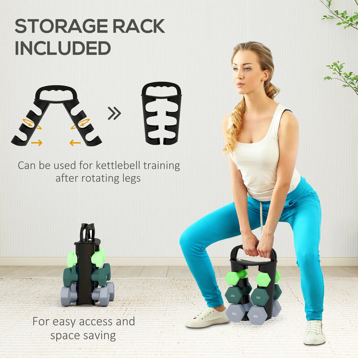SPORTNOW Dumbbells Set with Storage Rack, 2 x 1kg, 2 x 2kg, 2 x 3kg, Green