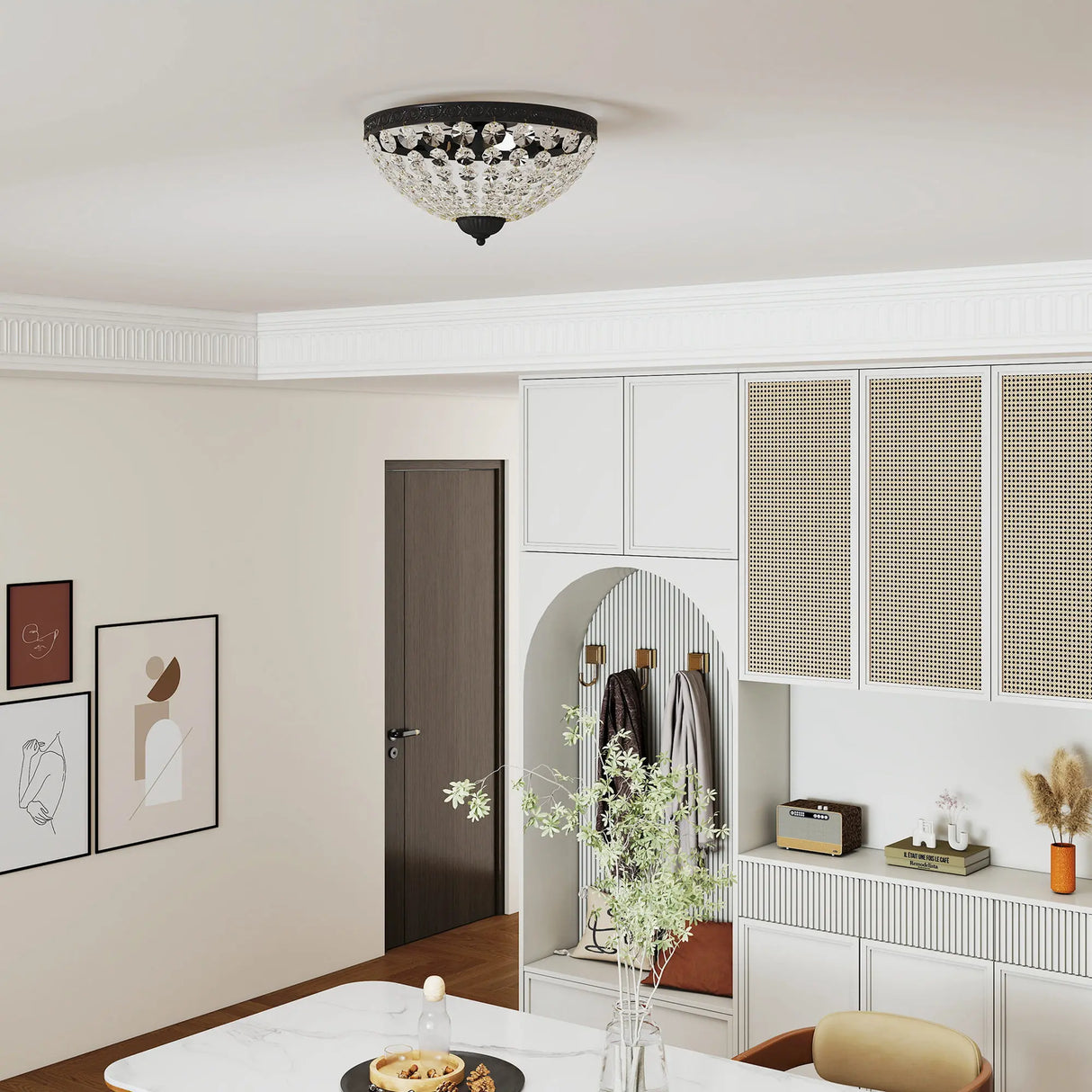 HOMCOM Crystal Chandelier Ceiling Light with 168 Octagonal Beads, Vintage 2-Light Flush Mount Ceiling Light for Living Room, Bedroom, Hallway, Dining Room, Black