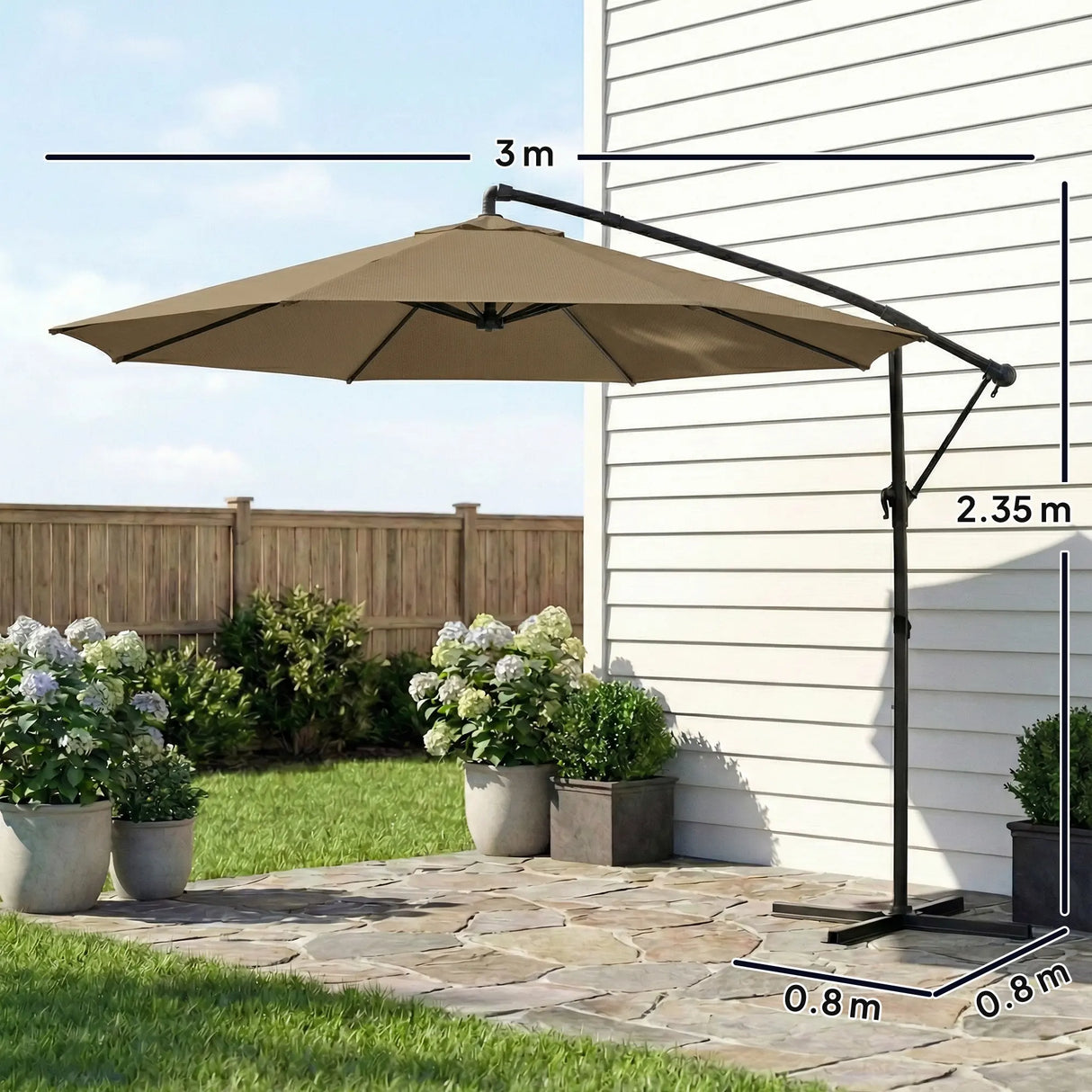 Outsunny 3 m Garden Cantilever Parasol with Cover, Round Overhanging Umbrella with 360 Rotation, Tilt, Khaki