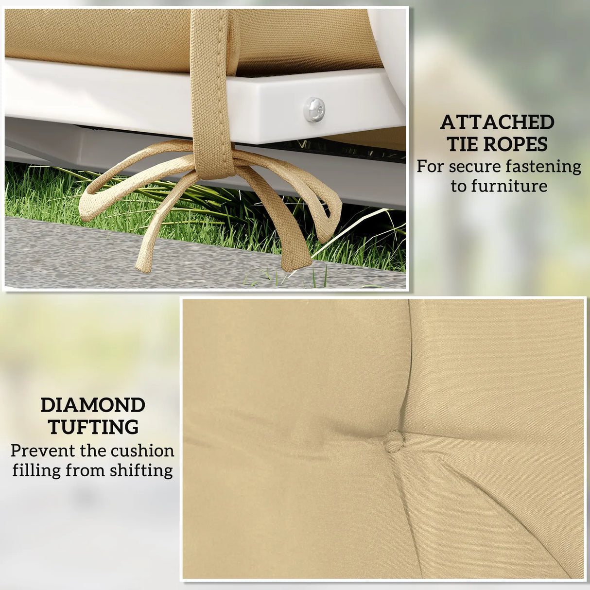 Outsunny Two-Seater Bench Cushion - Khaki