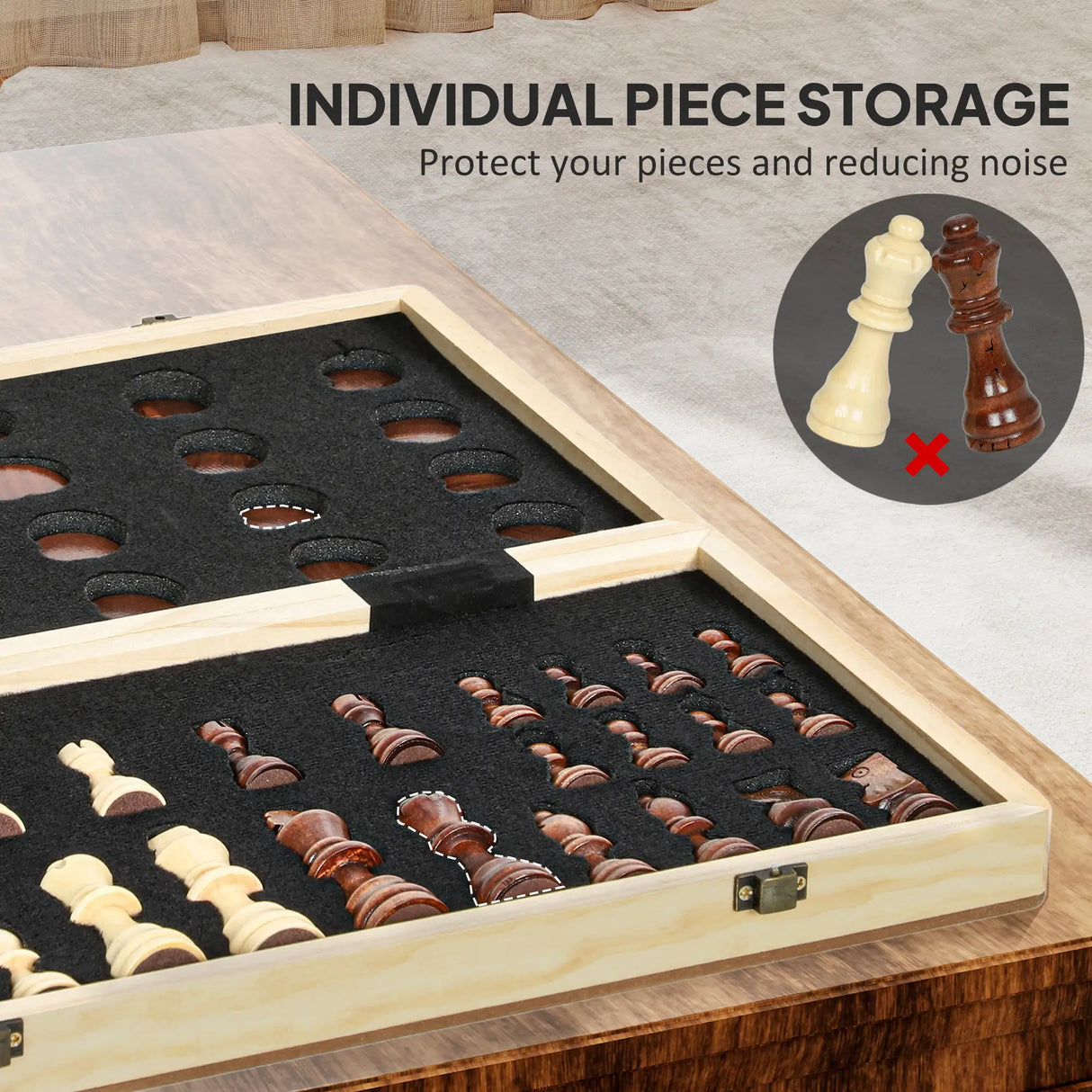 SPORTNOW 15 Inch Chess Set, Foldable Chess and Draughts Set, Brown