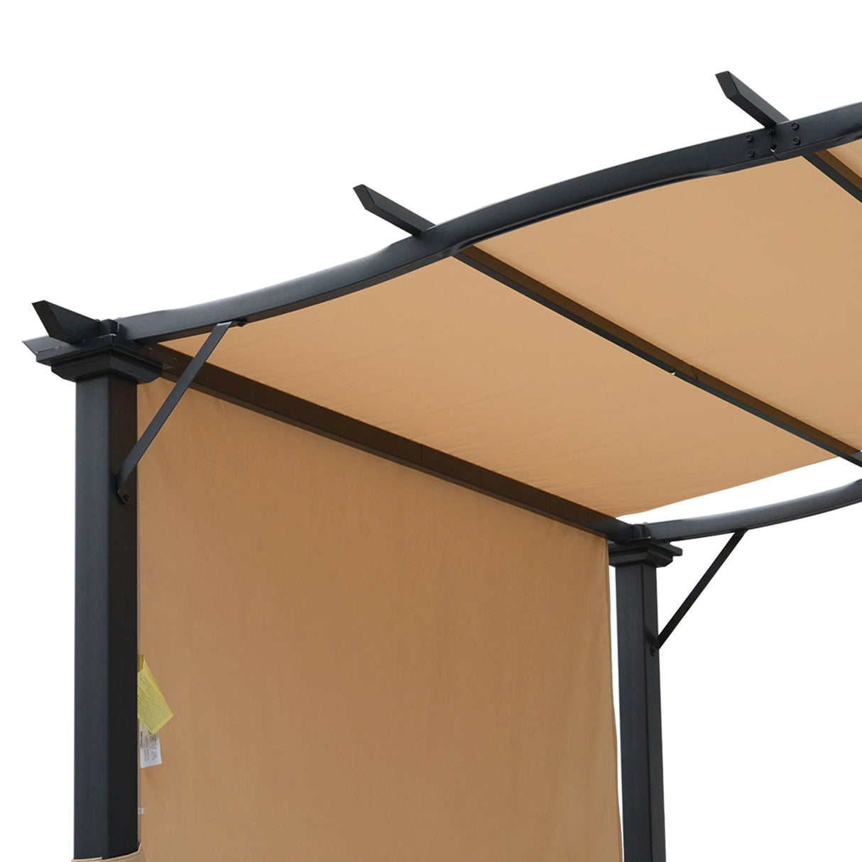 Outsunny Outdoor Retractable Pergola Garden Gazebo with Two Adjustable Side Canopy Overhead Sun Shade Backyard Canopy Cover, Steel Khaki 2.96x2.45x2.3m