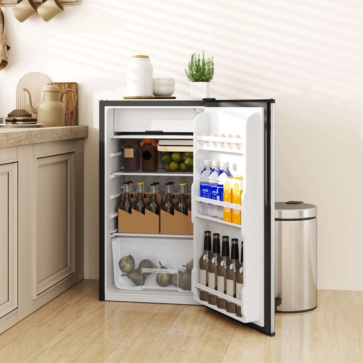 HOMCOM 91 Litre Freestanding Under Counter Fridge Freezer, Small Fridge with Chiller Box, Adjustable Thermostat, 47.5cm Wide, Silver Tone