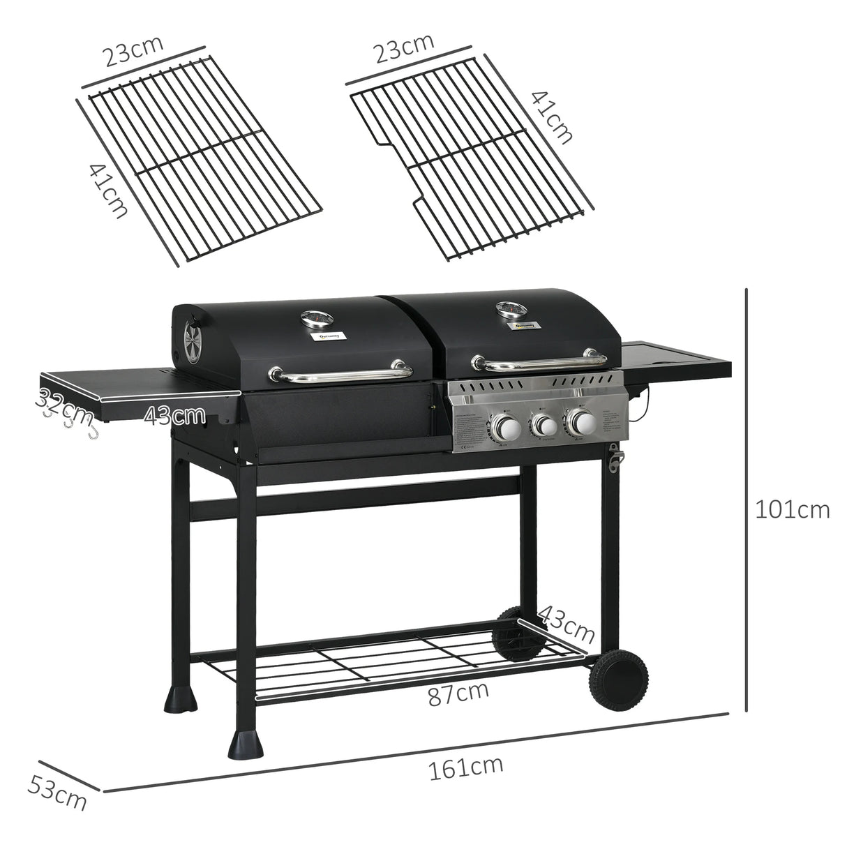 Outsunny Dual Fuel BBQ Grill - Black