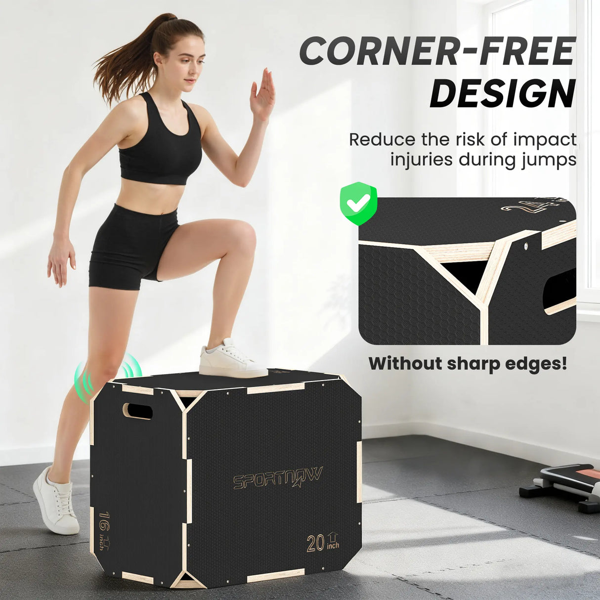 SPORTNOW Non-Slip Plyo Box, Corner-free Wooden Jump Box, 40.5 x 61 x 51 cm