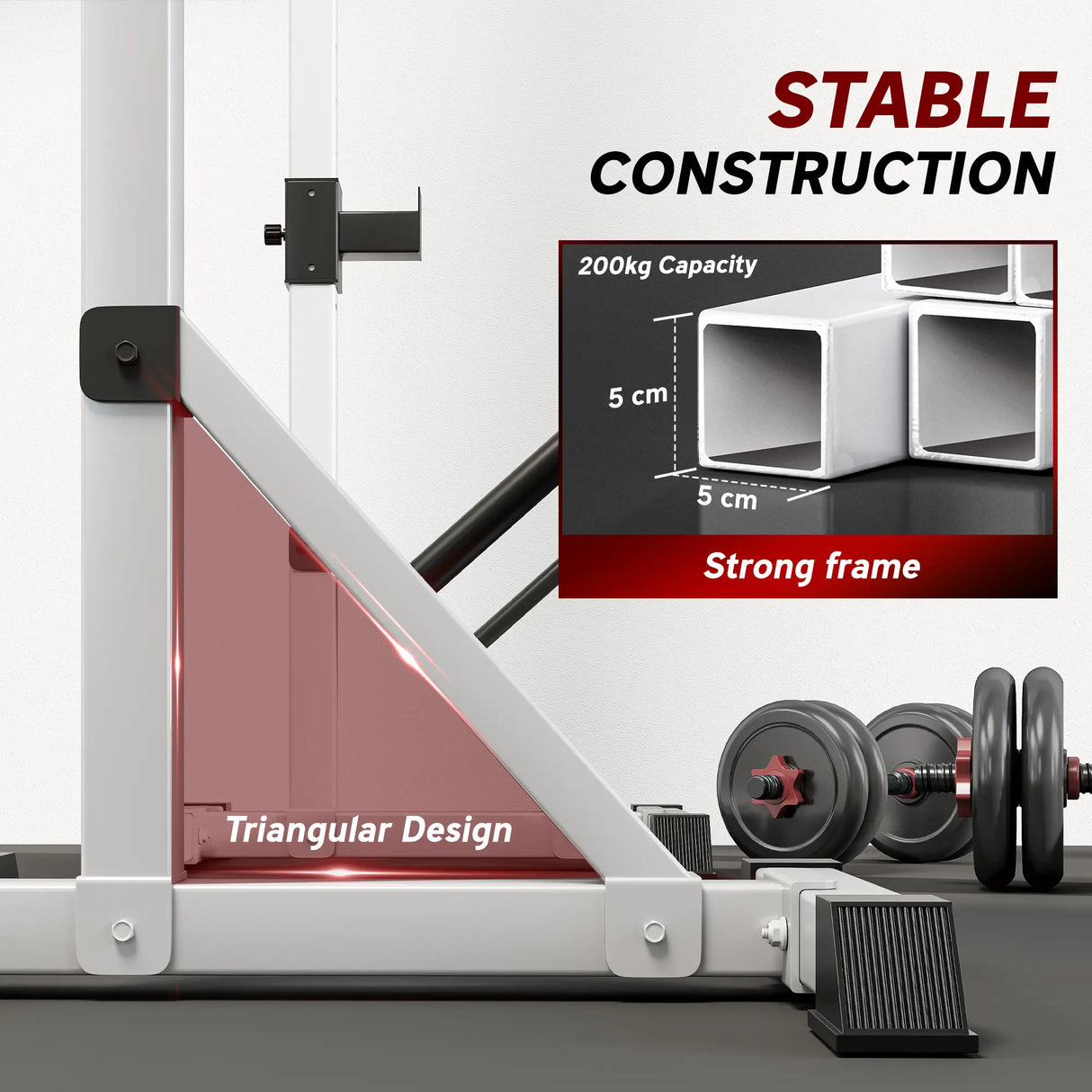 HOMCOM Weights Bar Barbell Rack Squat Stand Adjustable Portable Weight Lifting Max Load 200kg, Suitable For Home Gym Training Work Out