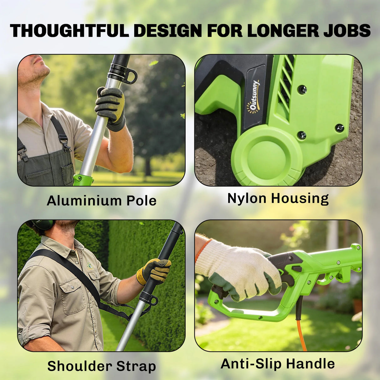 Outsunny 2.6m Corded Extendable Hedge Trimmer with 90 Adjustable Head, 450W Telescopic Electric Hedge Cutter Long Reach