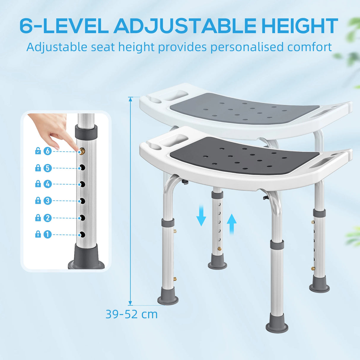 HOMCOM Shower Chair, Adjustable Height Shower Stool with Aluminium Frame and Non-Slip Feet, Bathtub Stool Seat for Elderly Disabled Handicap, Grey