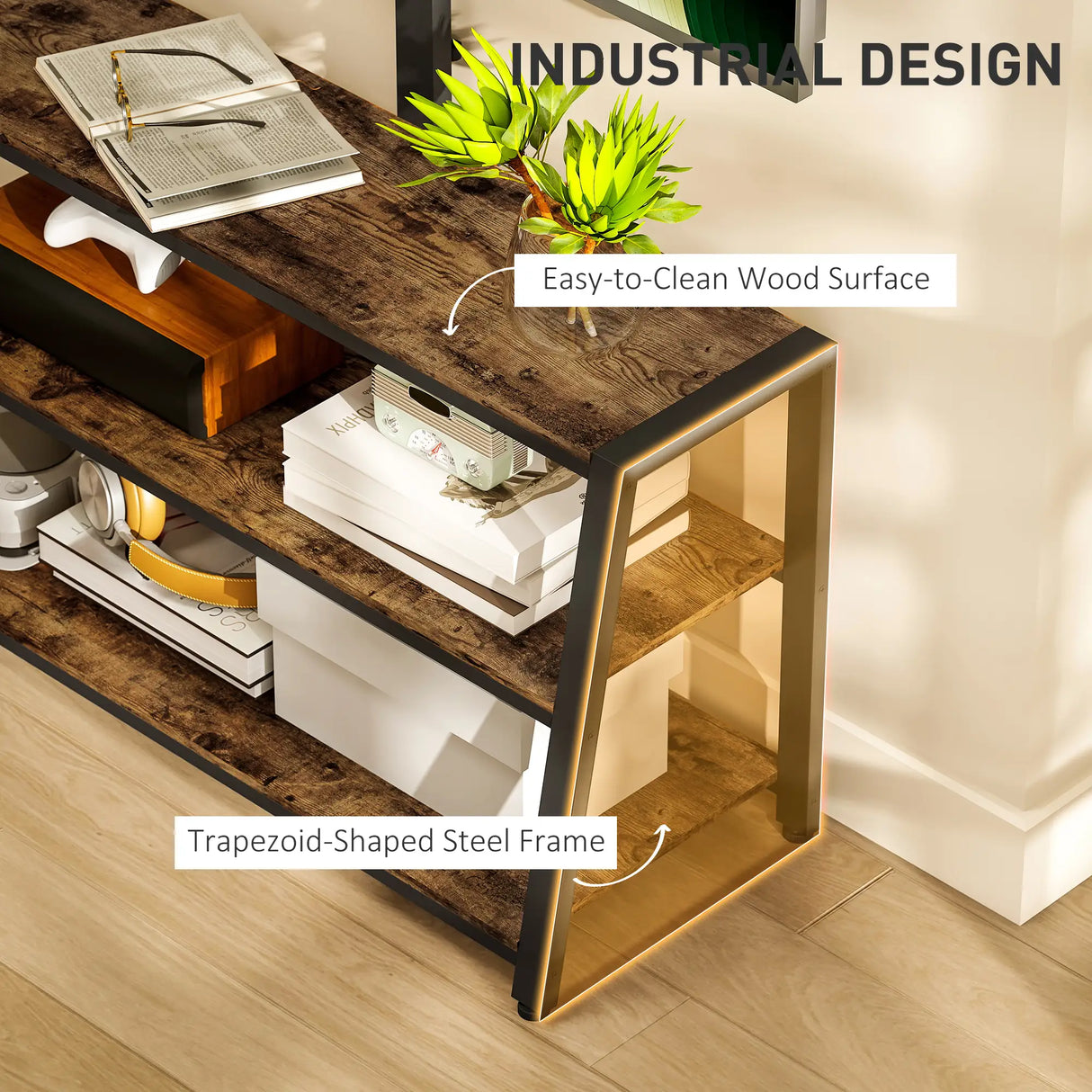 HOMCOM Industrial-Style TV Stand, with 35 Swivel Bracket - Dark Brown