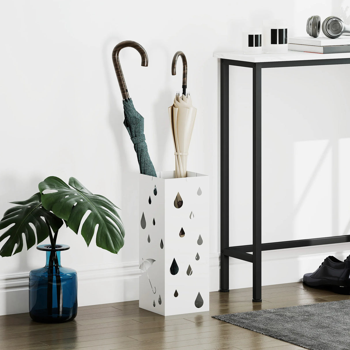 HOMCOM Six-Umbrella Steel Holder Stand - White