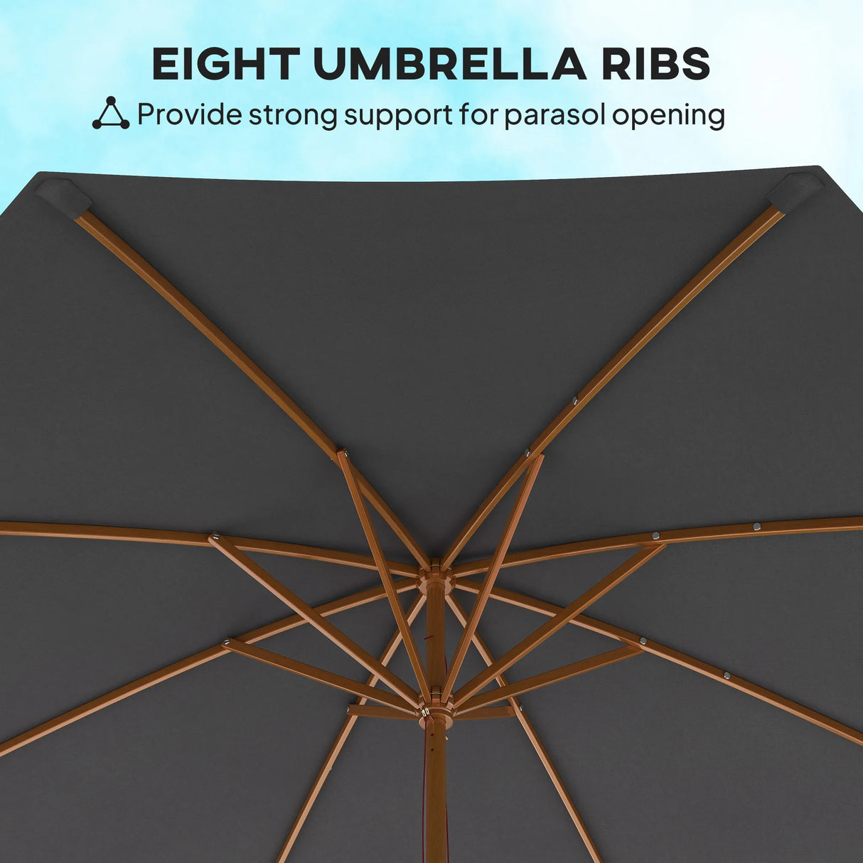 Outsunny 3m Wood Pole Parasol Umbrella - Grey