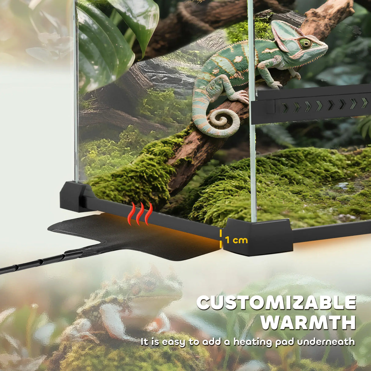 PawHut Reptile Glass Terrarium with Stone Background, Front Ventilation, Escape-Proof Knob Lock, 30 x 20 x 20 cm, Black