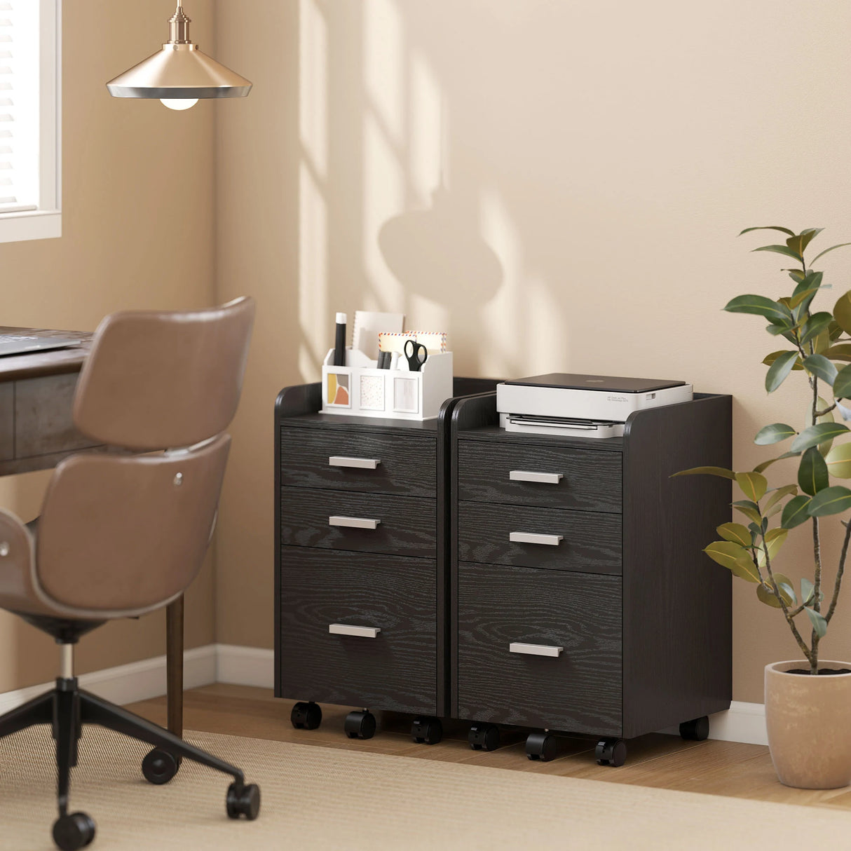 HOMCOM 3 Drawer Filing Cabinet, Rolling File Cabinet with Edged Top for Letter, A4 Size, Hanging File Folders, Black