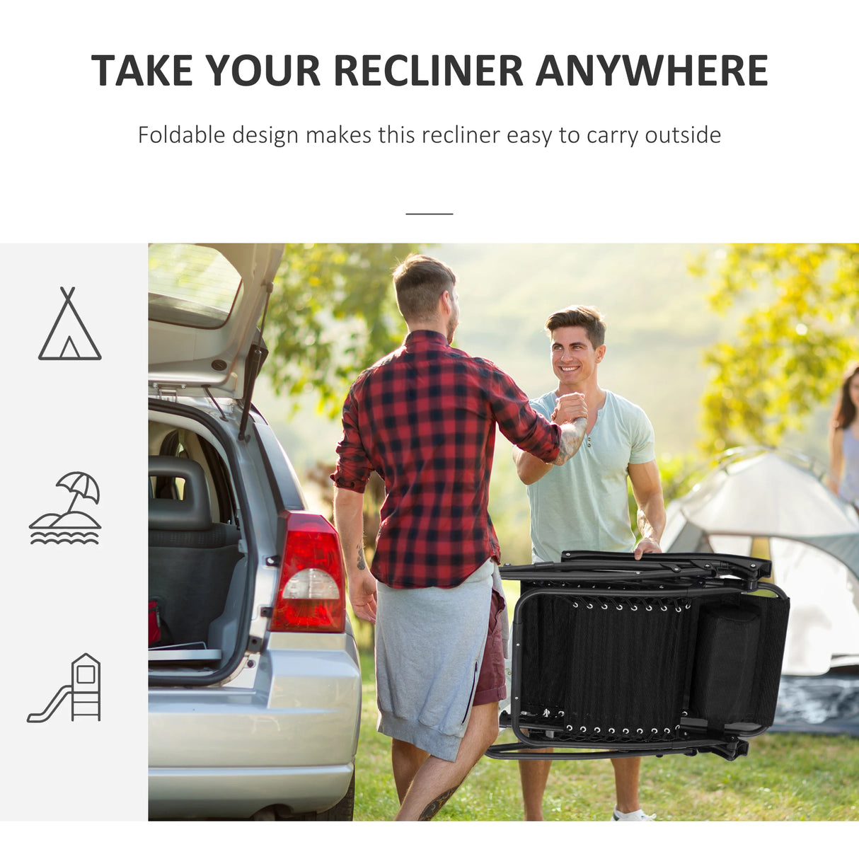 Outsunny Zero Gravity Chair Set of 2, Metal Frame Texteline Armchair Outdoor Folding and Reclining Sun Lounger with Head Pillow for Patio Decking Gardens Camping, Black